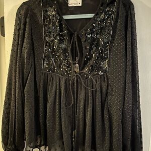 Zara Black Embroidered Blouse